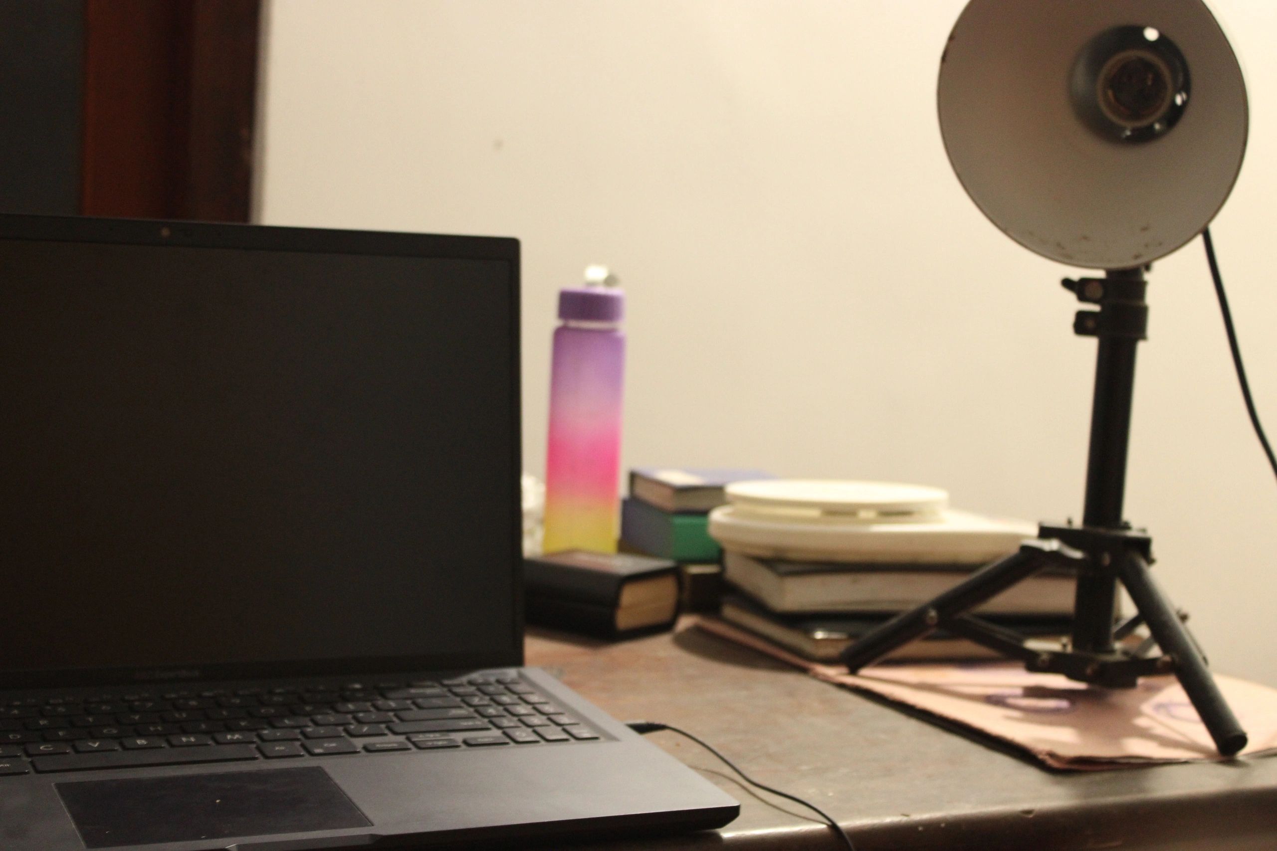 Writer desk with laptop and workspace